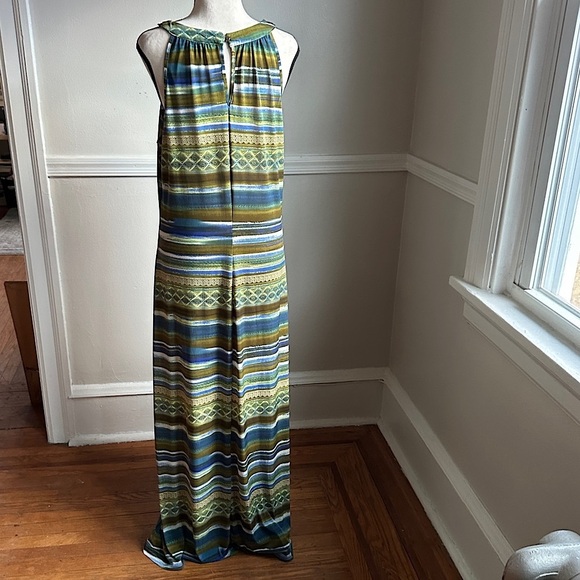Mlle Gabriel Maxi Dress Bead Embellished Keyhole Neckline Flowy Stripe Print - Picture 8 of 17